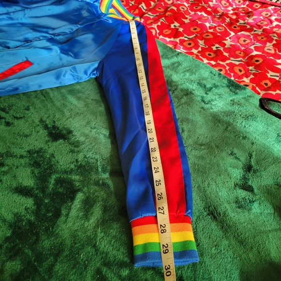Unique Vintage X Rainbow Brite Royal Blue Satin Bomber Jacket NWT Size XS - Picture 11 of 12